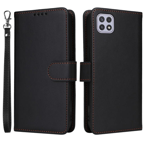 For Samsung Galaxy A22 5G (EU) Magnetic Case BETOPNICE Detachable PU Leather Phone Cover with Strap - Black - 1