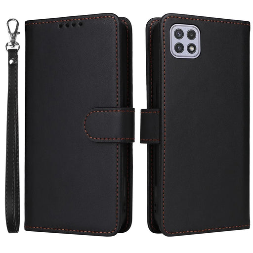 For Samsung Galaxy A22 5G (EU) Magnetic Case BETOPNICE Detachable PU Leather Phone Cover with Strap - Black - 1