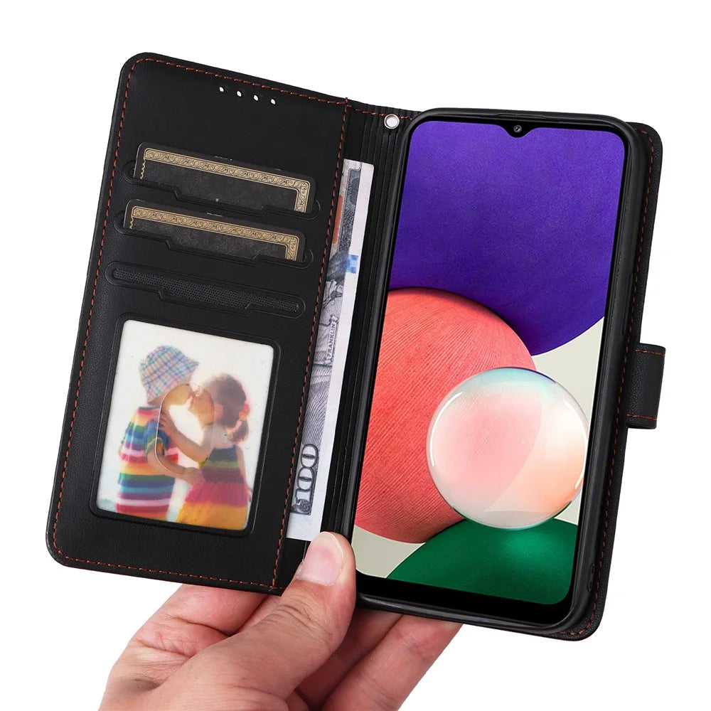For Samsung Galaxy A22 5G (EU) Magnetic Case BETOPNICE Detachable PU Leather Phone Cover with Strap - Black - 3