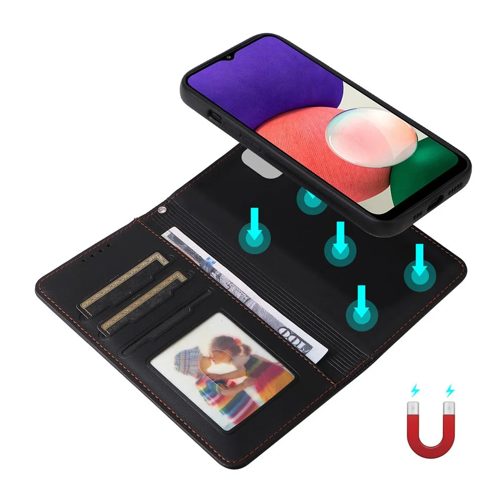 For Samsung Galaxy A22 5G (EU) Magnetic Case BETOPNICE Detachable PU Leather Phone Cover with Strap - Black - 4