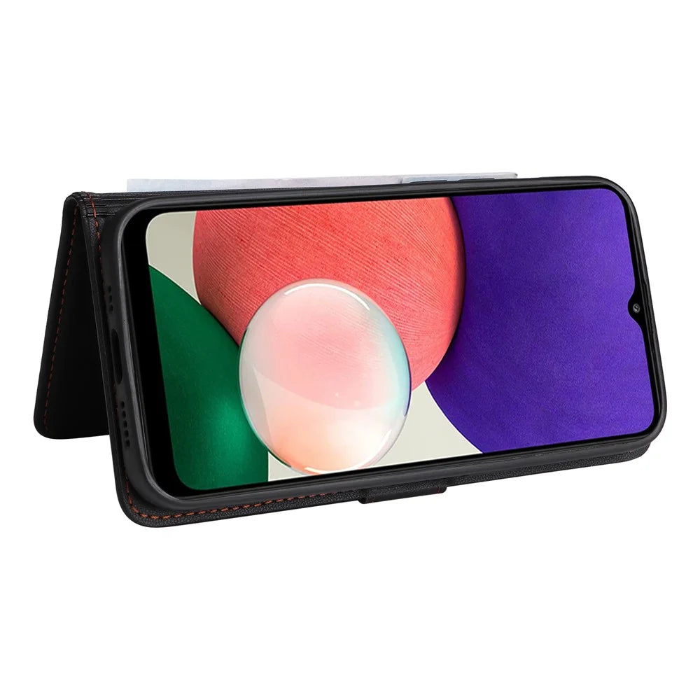 For Samsung Galaxy A22 5G (EU) Magnetic Case BETOPNICE Detachable PU Leather Phone Cover with Strap - Black - 5