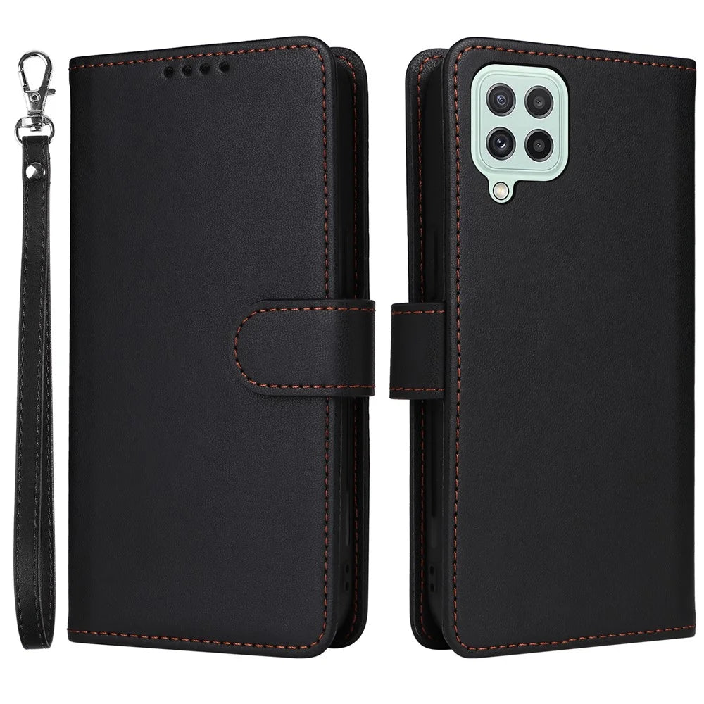 For Samsung Galaxy A22 4G (EU) / M22 / F22 / M32 (Global) 4G Magnetic Case BETOPNICE Detachable PU Leather Phone Cover with Strap - Black - 1