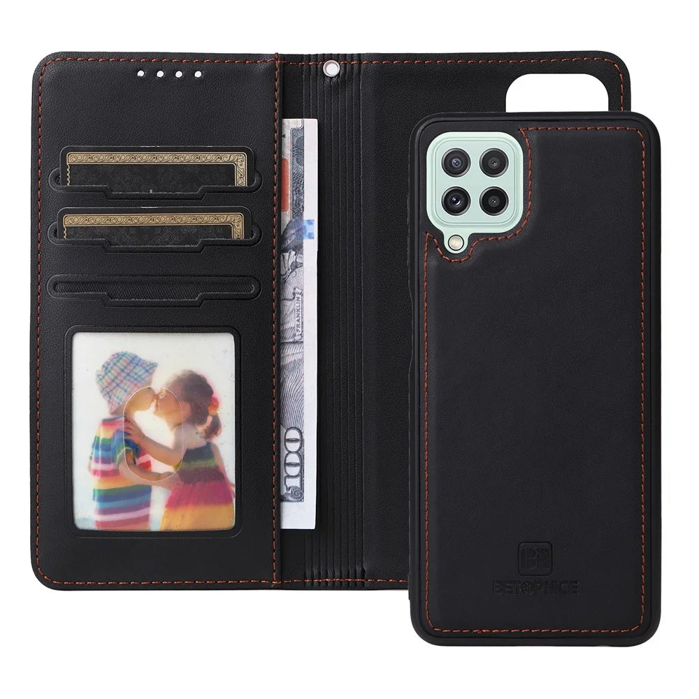 For Samsung Galaxy A22 4G (EU) / M22 / F22 / M32 (Global) 4G Magnetic Case BETOPNICE Detachable PU Leather Phone Cover with Strap - Black - 2