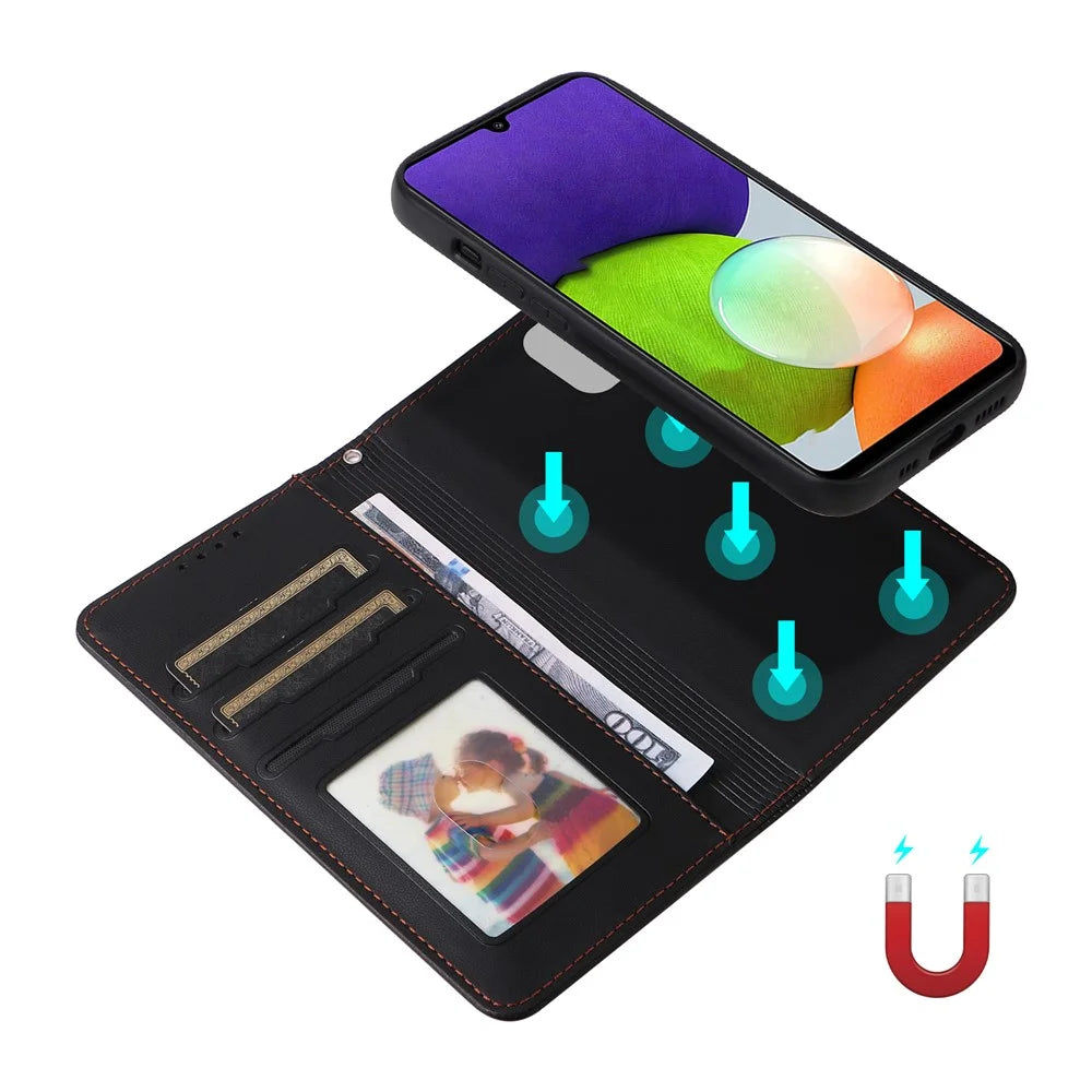 For Samsung Galaxy A22 4G (EU) / M22 / F22 / M32 (Global) 4G Magnetic Case BETOPNICE Detachable PU Leather Phone Cover with Strap - Black - 3