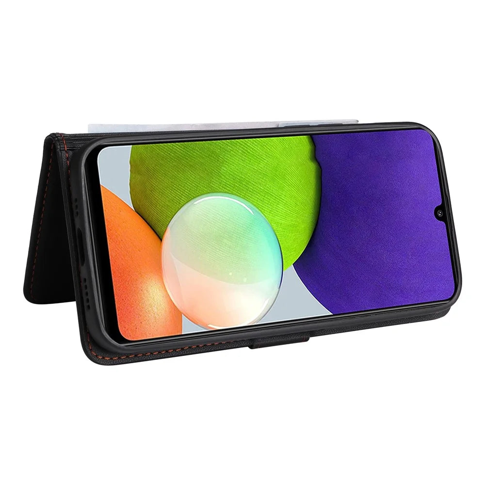 For Samsung Galaxy A22 4G (EU) / M22 / F22 / M32 (Global) 4G Magnetic Case BETOPNICE Detachable PU Leather Phone Cover with Strap - Black - 4
