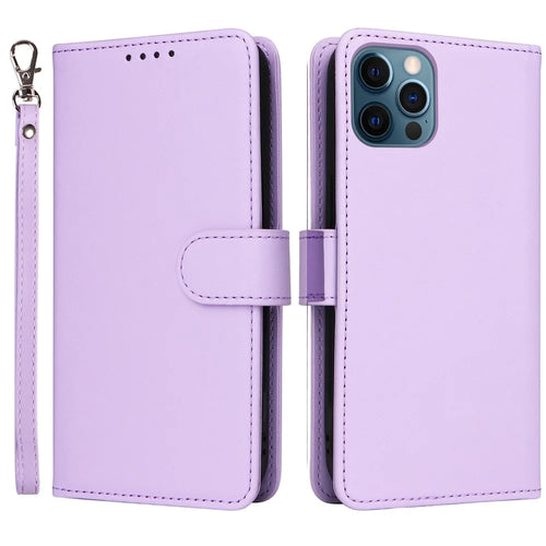 For iPhone 12 Pro Max Magnetic Case BETOPNICE Detachable PU Leather Phone Cover with Strap - Purple - 1