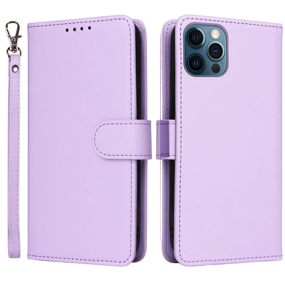 For iPhone 12 Pro Max Magnetic Case BETOPNICE Detachable PU Leather Phone Cover with Strap - Purple - 1