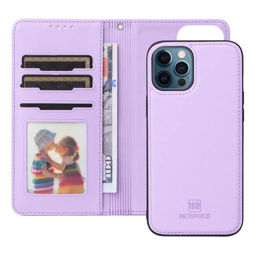 For iPhone 12 Pro Max Magnetic Case BETOPNICE Detachable PU Leather Phone Cover with Strap - Purple - 2