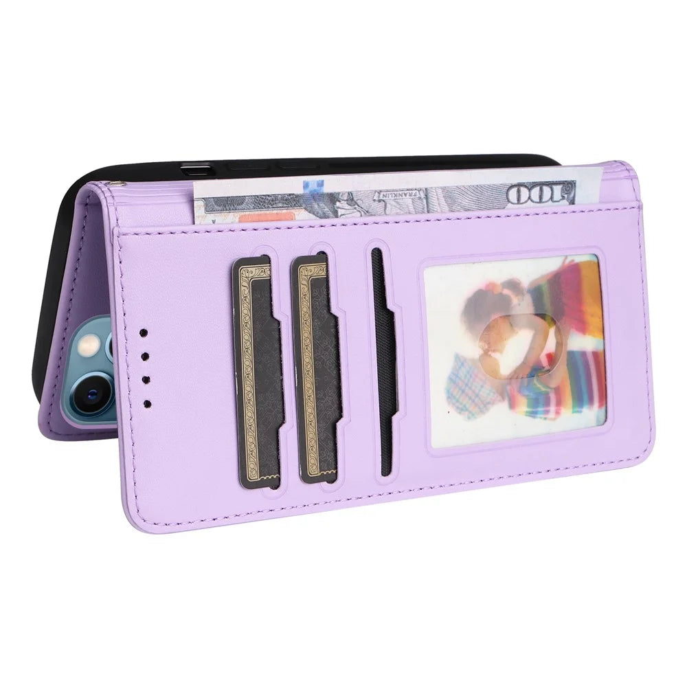 For iPhone 12 Pro Max Magnetic Case BETOPNICE Detachable PU Leather Phone Cover with Strap - Purple - 6