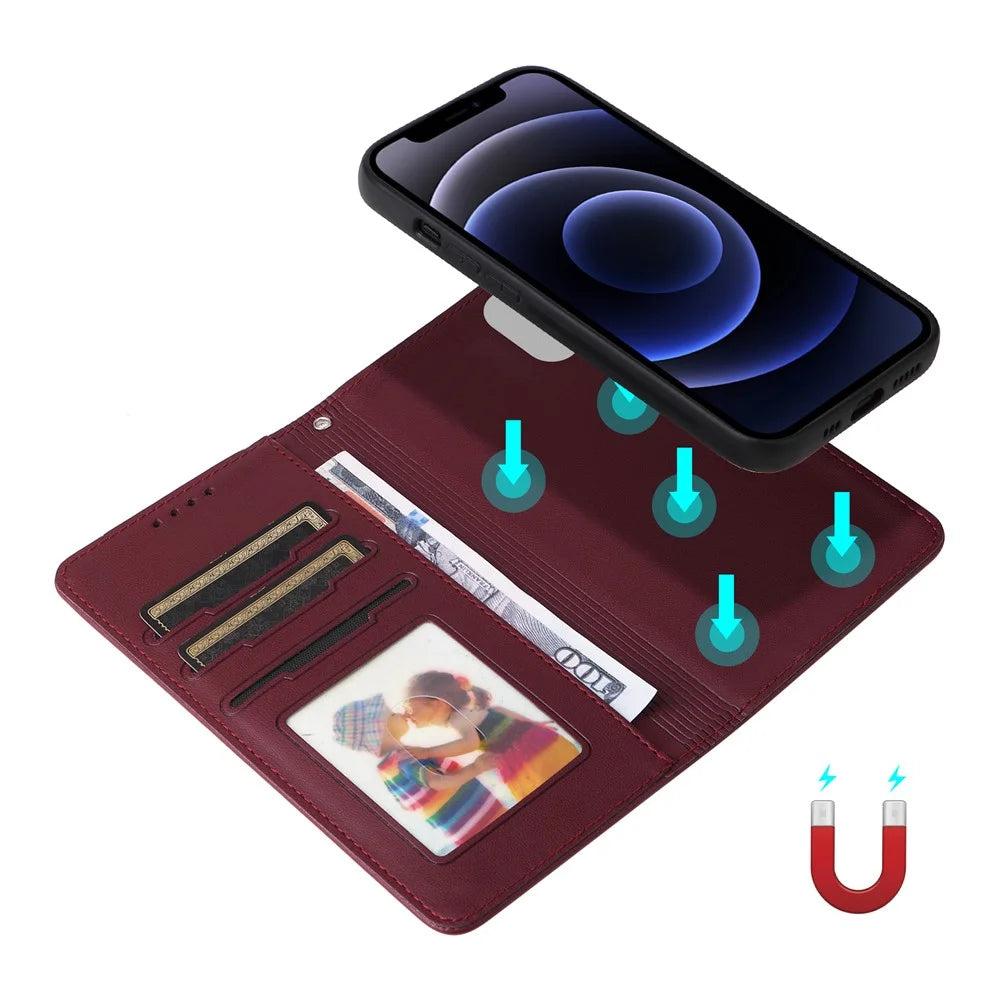 For iPhone 12 mini Magnetic Case BETOPNICE Detachable PU Leather Phone Cover with Strap - Wine Red - 4