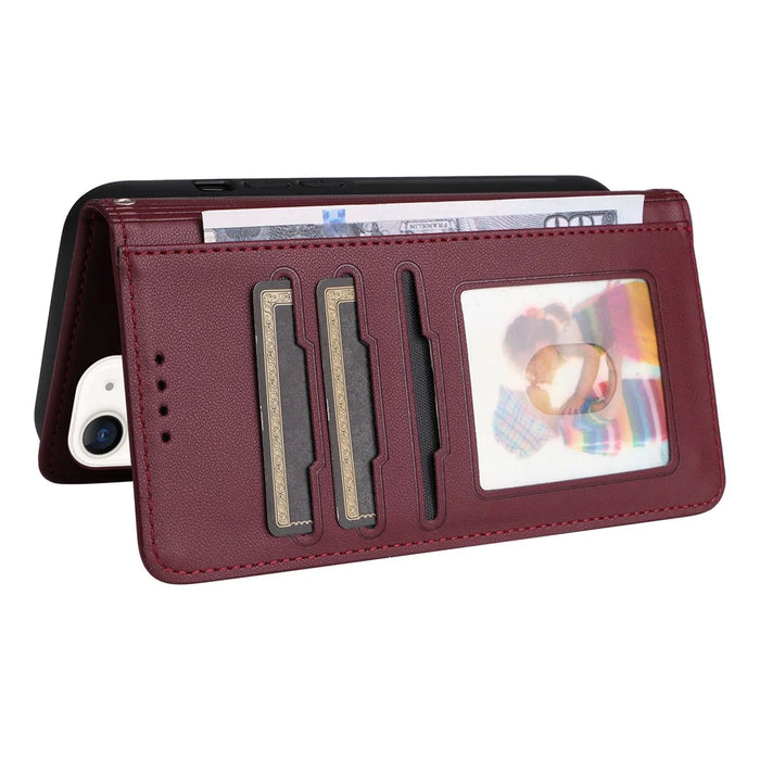 For iPhone 12 mini Magnetic Case BETOPNICE Detachable PU Leather Phone Cover with Strap - Wine Red - 6