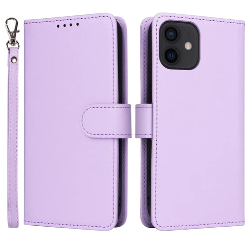 For iPhone 12 / 12 Pro Magnetic Case BETOPNICE Detachable PU Leather Phone Cover with Strap - Purple - 1