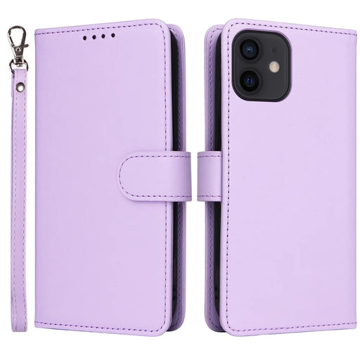 For iPhone 12 / 12 Pro Magnetic Case BETOPNICE Detachable PU Leather Phone Cover with Strap - Purple - 1