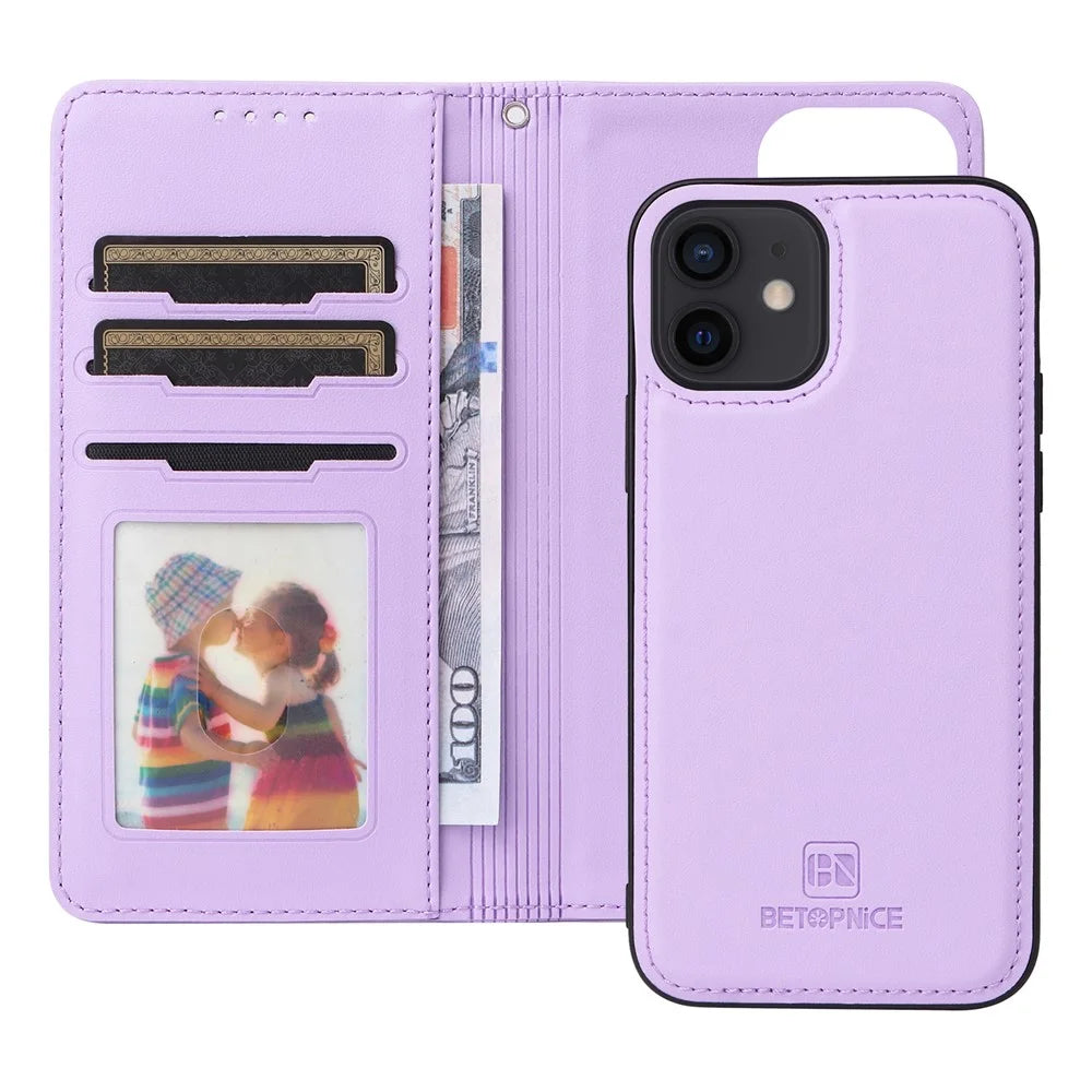 For iPhone 12 / 12 Pro Magnetic Case BETOPNICE Detachable PU Leather Phone Cover with Strap - Purple - 2