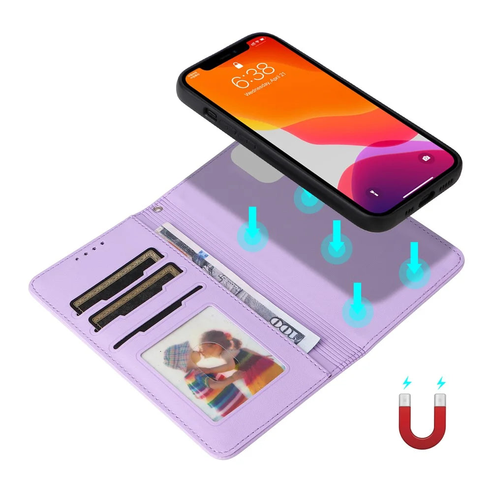 For iPhone 12 / 12 Pro Magnetic Case BETOPNICE Detachable PU Leather Phone Cover with Strap - Purple - 4