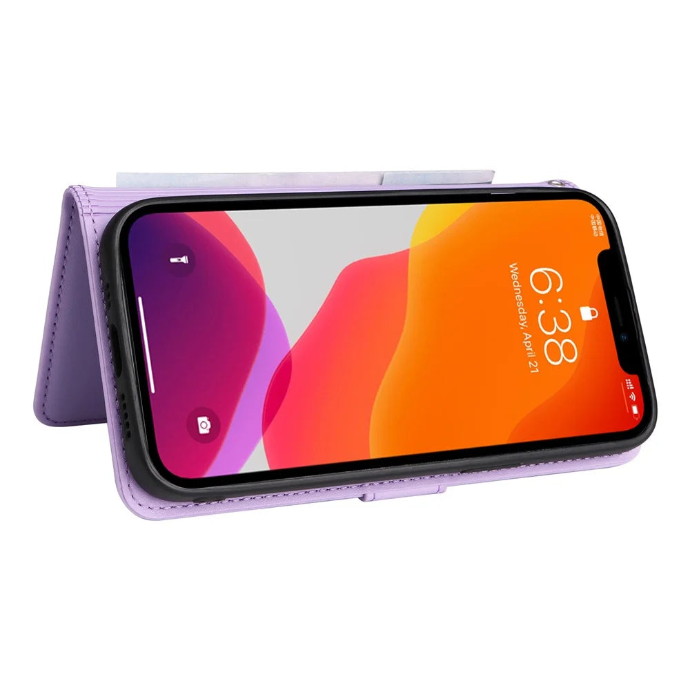 For iPhone 12 / 12 Pro Magnetic Case BETOPNICE Detachable PU Leather Phone Cover with Strap - Purple - 5
