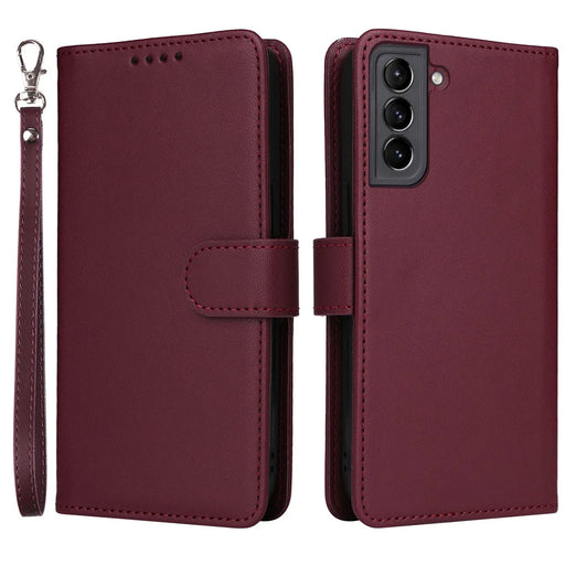 For Samsung Galaxy S21+ 5G Magnetic Case BETOPNICE Detachable PU Leather Phone Cover with Strap - Wine Red - 1