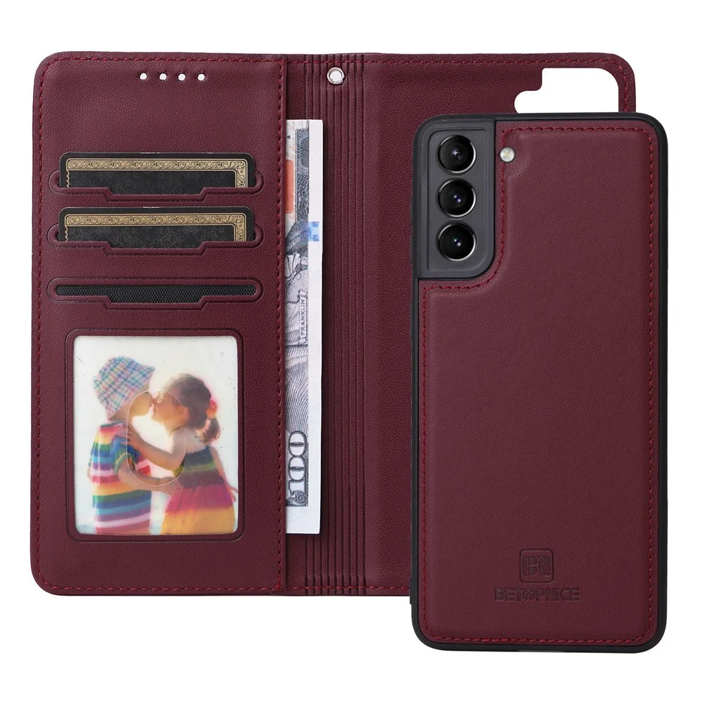 For Samsung Galaxy S21+ 5G Magnetic Case BETOPNICE Detachable PU Leather Phone Cover with Strap - Wine Red - 2