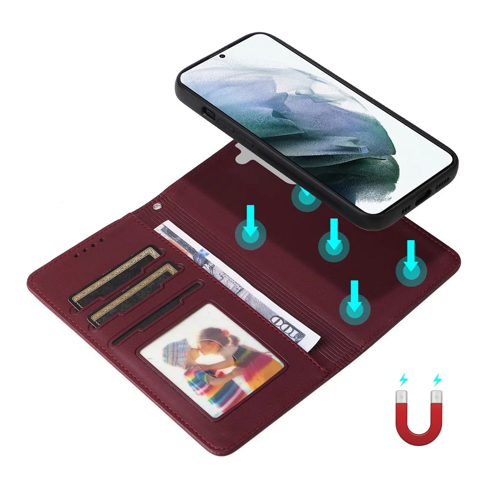 For Samsung Galaxy S21+ 5G Magnetic Case BETOPNICE Detachable PU Leather Phone Cover with Strap - Wine Red - 4