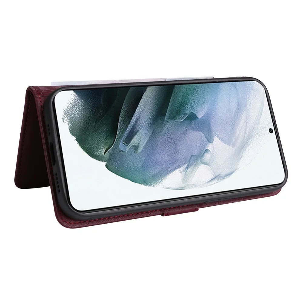 For Samsung Galaxy S21+ 5G Magnetic Case BETOPNICE Detachable PU Leather Phone Cover with Strap - Wine Red - 5