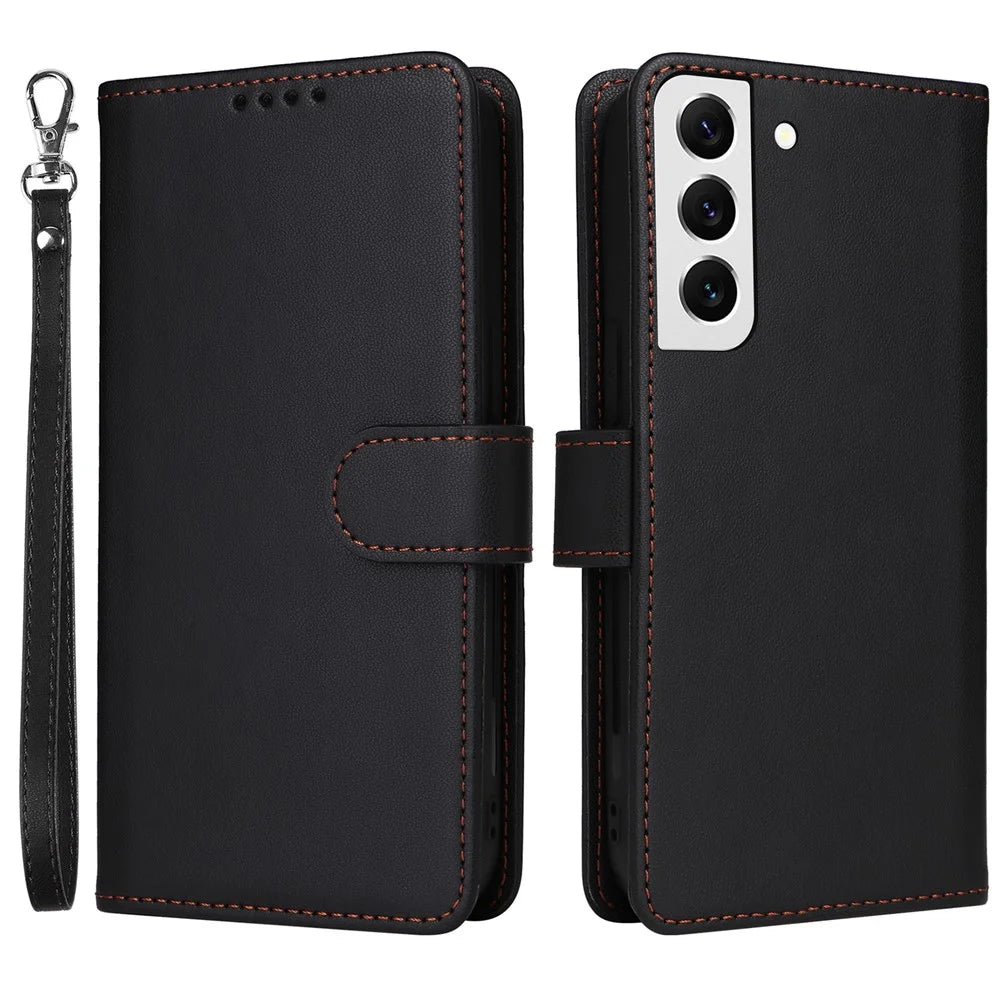 For Samsung Galaxy S22 5G Magnetic Case BETOPNICE Detachable PU Leather Phone Cover with Strap - Black - 1