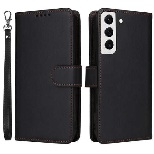 For Samsung Galaxy S22 5G Magnetic Case BETOPNICE Detachable PU Leather Phone Cover with Strap - Black - 1