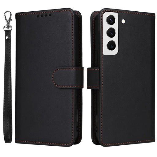 For Samsung Galaxy S22 5G Magnetic Case BETOPNICE Detachable PU Leather Phone Cover with Strap - Black - 1
