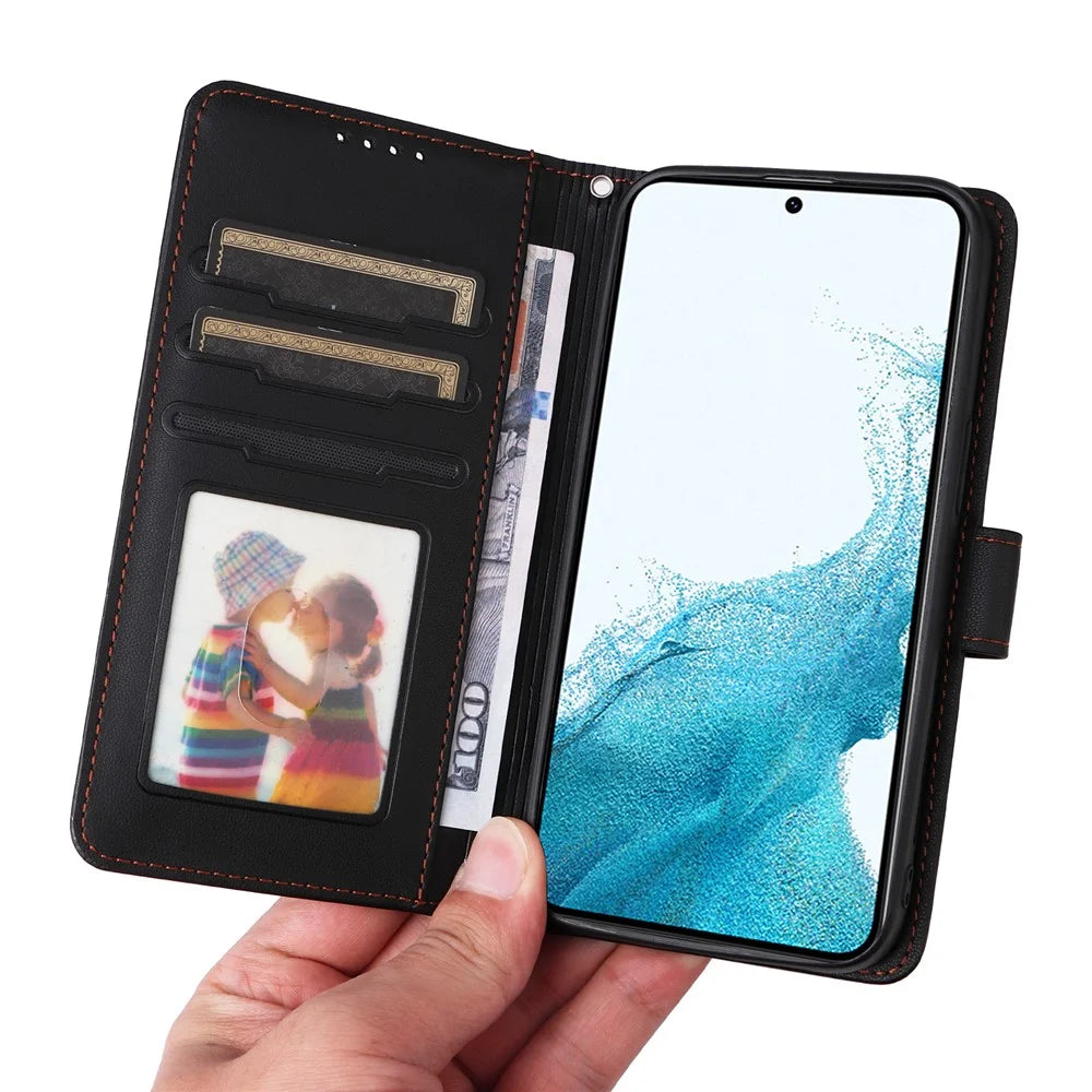 For Samsung Galaxy S22 5G Magnetic Case BETOPNICE Detachable PU Leather Phone Cover with Strap - Black - 3