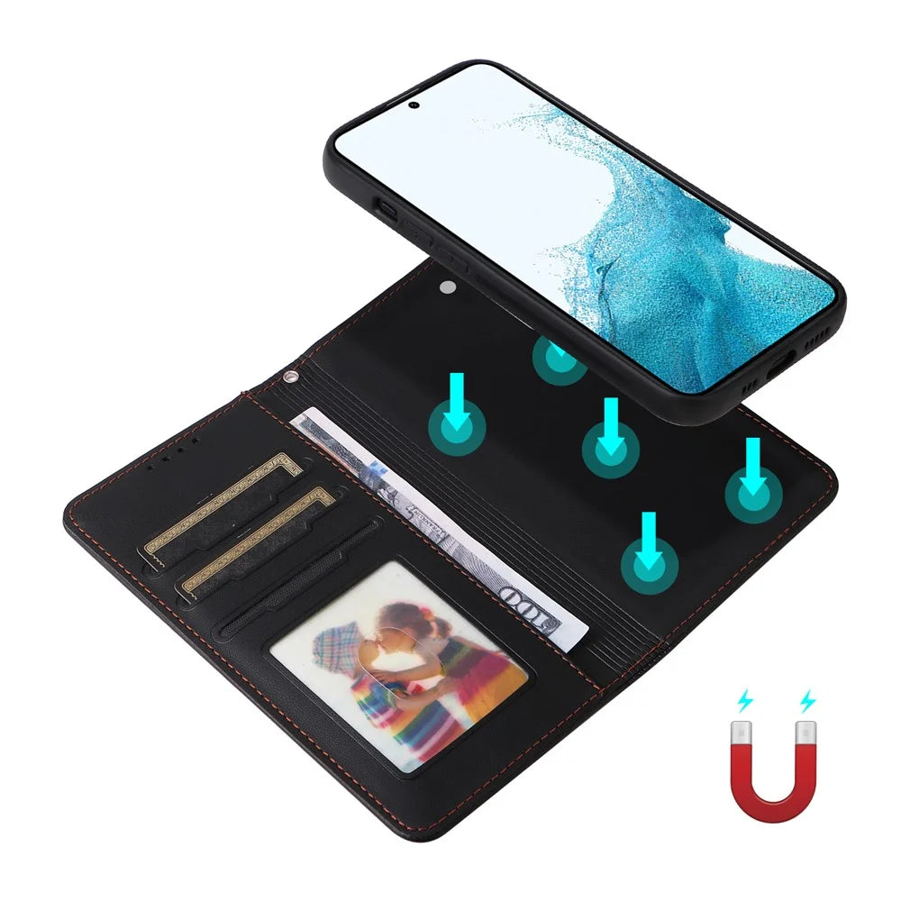 For Samsung Galaxy S22 5G Magnetic Case BETOPNICE Detachable PU Leather Phone Cover with Strap - Black - 4