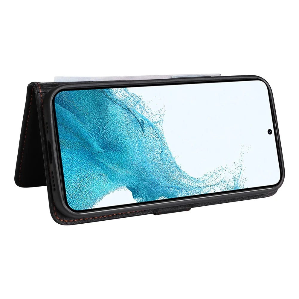 For Samsung Galaxy S22 5G Magnetic Case BETOPNICE Detachable PU Leather Phone Cover with Strap - Black - 5