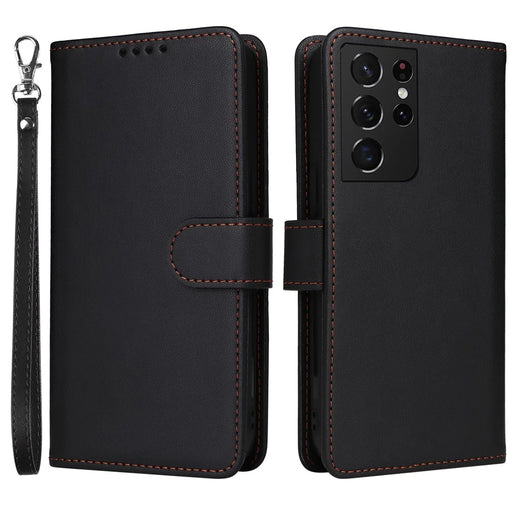 For Samsung Galaxy S21 Ultra 5G Magnetic Case BETOPNICE Detachable PU Leather Phone Cover with Strap - Black - 1