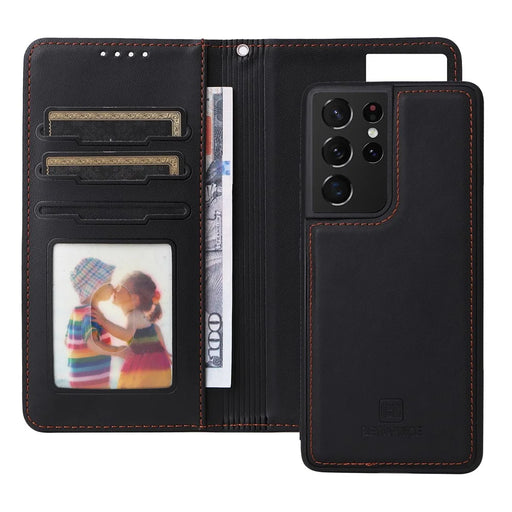 For Samsung Galaxy S21 Ultra 5G Magnetic Case BETOPNICE Detachable PU Leather Phone Cover with Strap - Black - 2