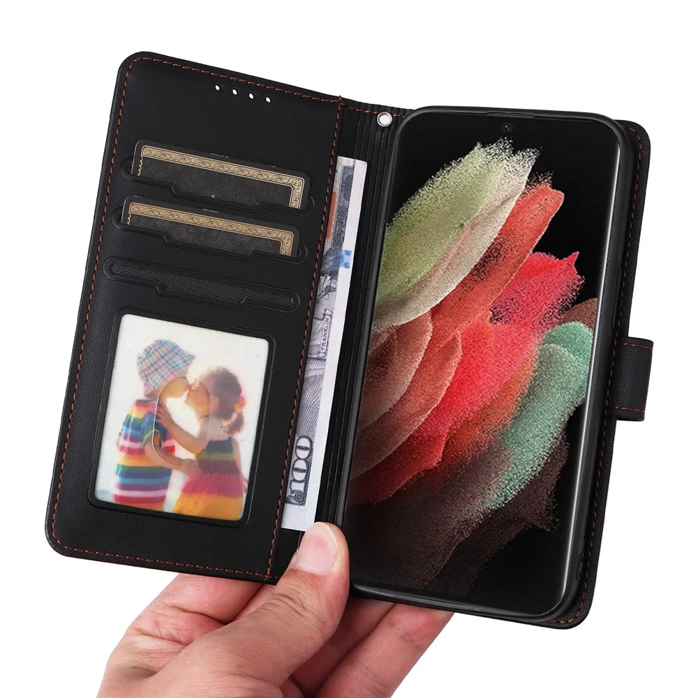 For Samsung Galaxy S21 Ultra 5G Magnetic Case BETOPNICE Detachable PU Leather Phone Cover with Strap - Black - 3