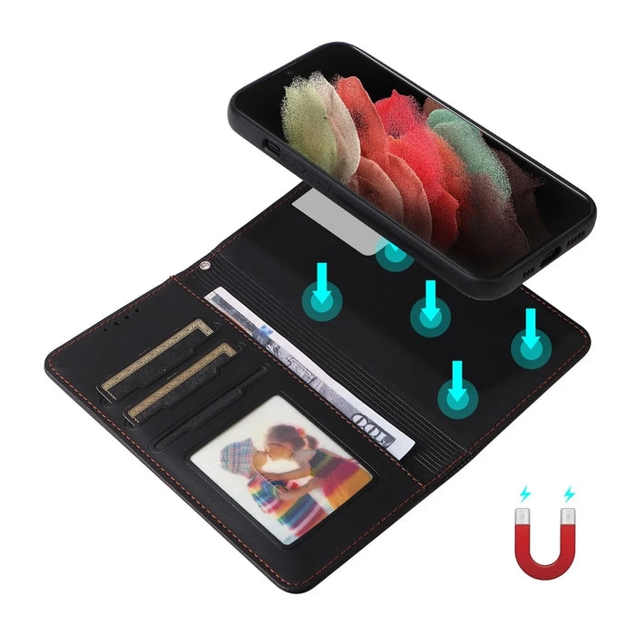 For Samsung Galaxy S21 Ultra 5G Magnetic Case BETOPNICE Detachable PU Leather Phone Cover with Strap - Black - 4