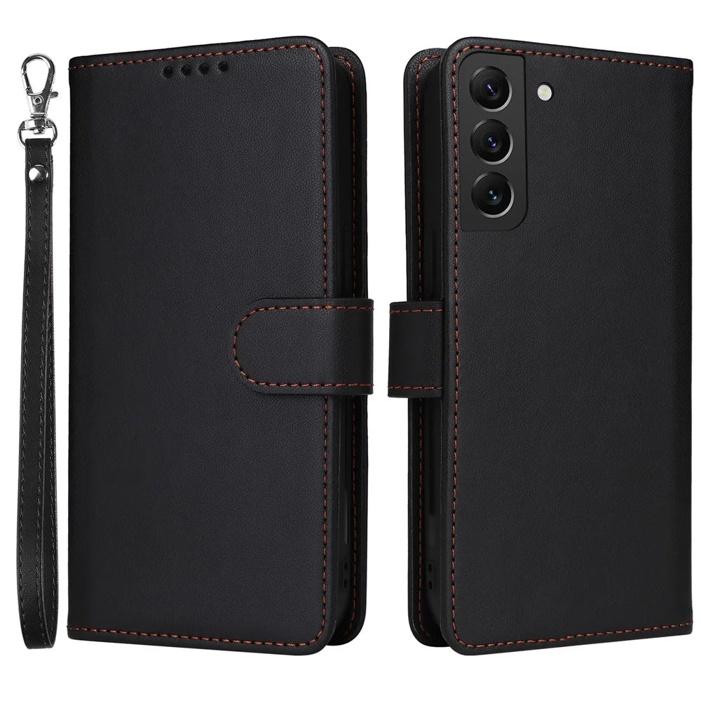 For Samsung Galaxy S22+ 5G Magnetic Case BETOPNICE Detachable PU Leather Phone Cover with Strap - Black - 1