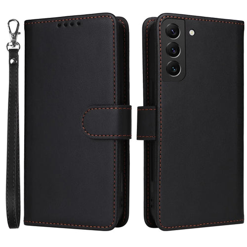 For Samsung Galaxy S22+ 5G Magnetic Case BETOPNICE Detachable PU Leather Phone Cover with Strap - Black - 1