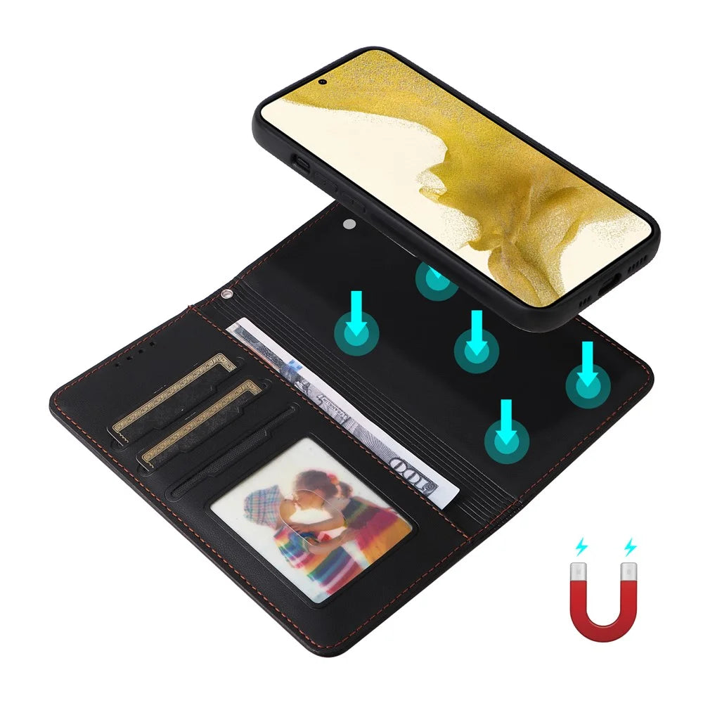 For Samsung Galaxy S22+ 5G Magnetic Case BETOPNICE Detachable PU Leather Phone Cover with Strap - Black - 4