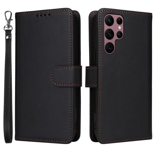For Samsung Galaxy S22 Ultra 5G Magnetic Case BETOPNICE Detachable PU Leather Phone Cover with Strap - Black - 1