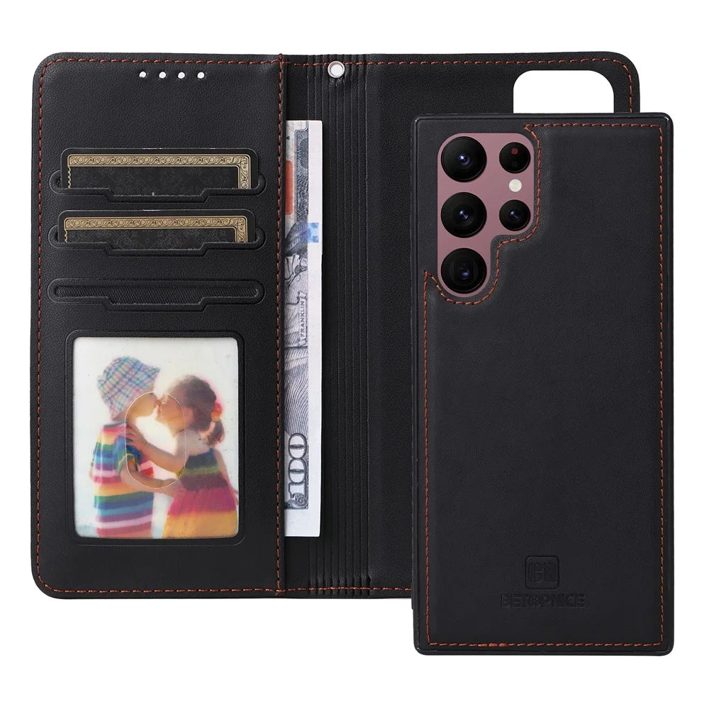 For Samsung Galaxy S22 Ultra 5G Magnetic Case BETOPNICE Detachable PU Leather Phone Cover with Strap - Black - 2