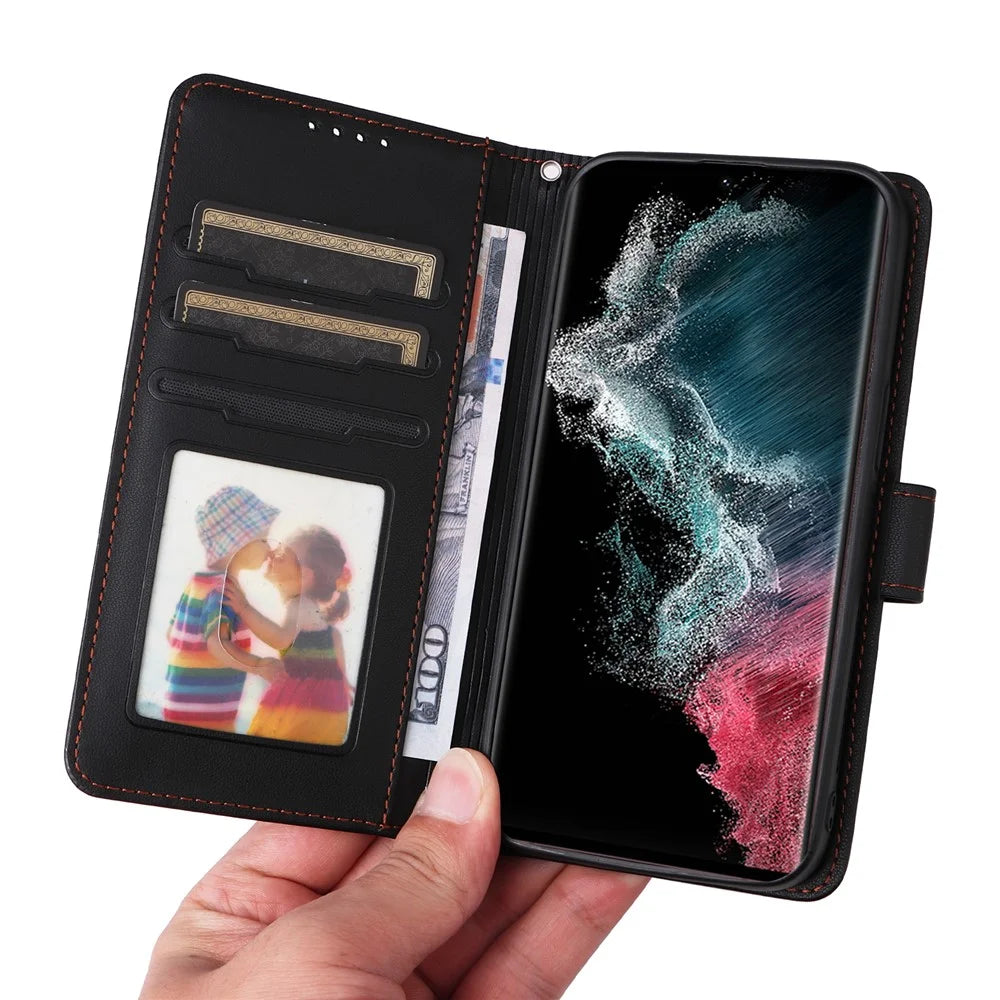 For Samsung Galaxy S22 Ultra 5G Magnetic Case BETOPNICE Detachable PU Leather Phone Cover with Strap - Black - 3