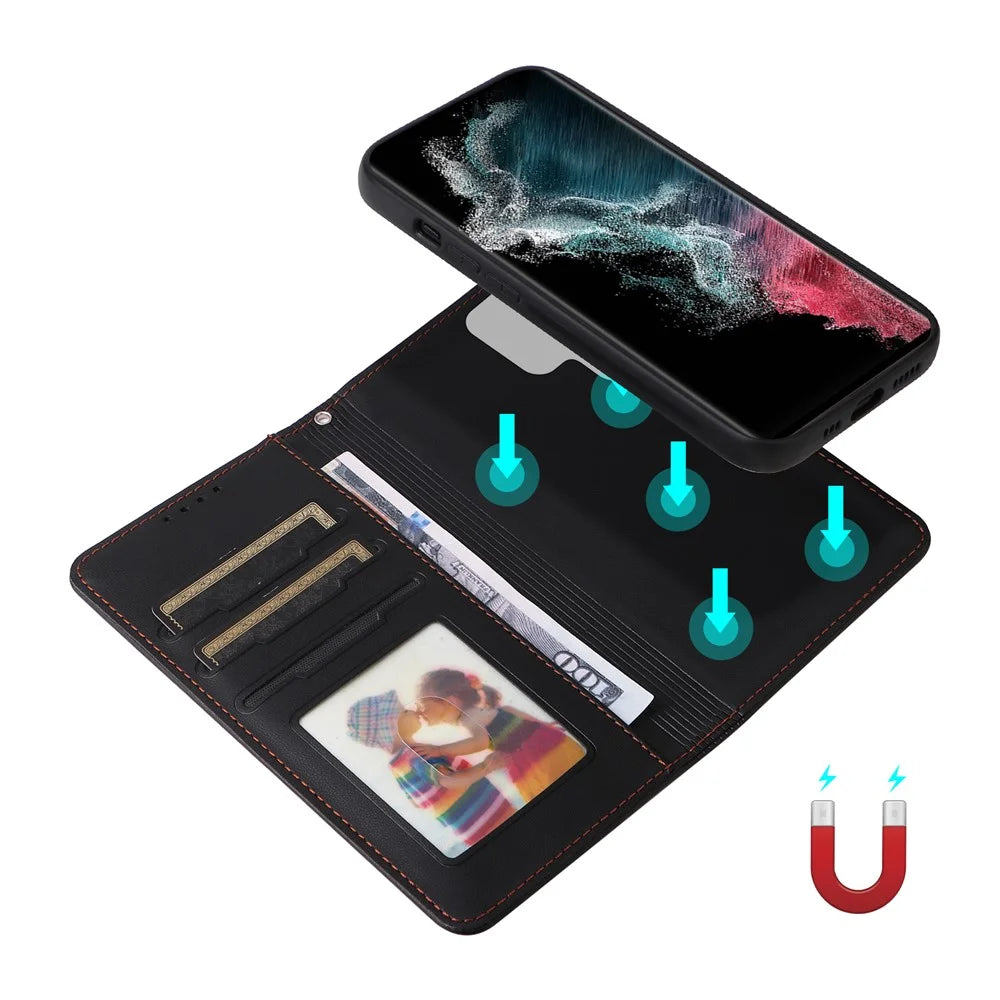 For Samsung Galaxy S22 Ultra 5G Magnetic Case BETOPNICE Detachable PU Leather Phone Cover with Strap - Black - 4