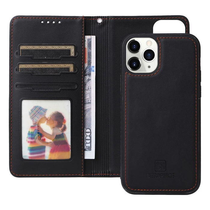 For iPhone 11 Pro Magnetic Case BETOPNICE Detachable PU Leather Phone Cover with Strap - Black - 2
