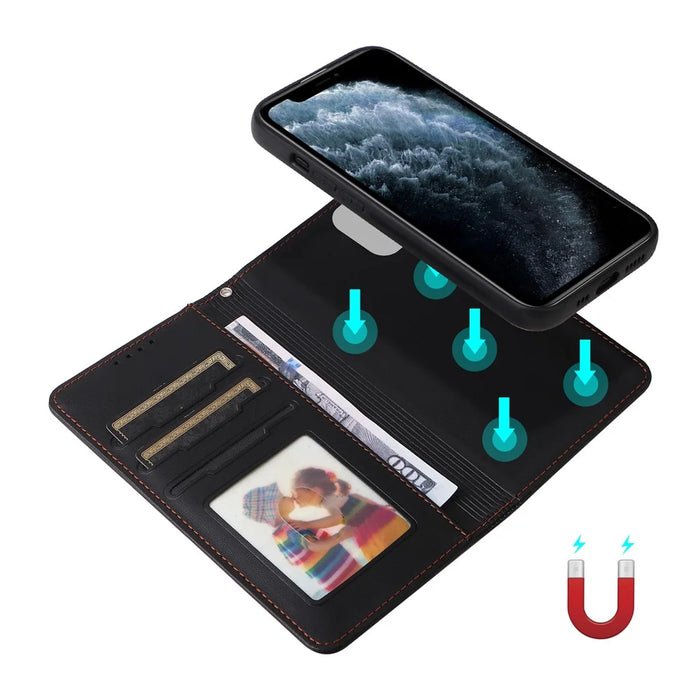 For iPhone 11 Pro Magnetic Case BETOPNICE Detachable PU Leather Phone Cover with Strap - Black - 4