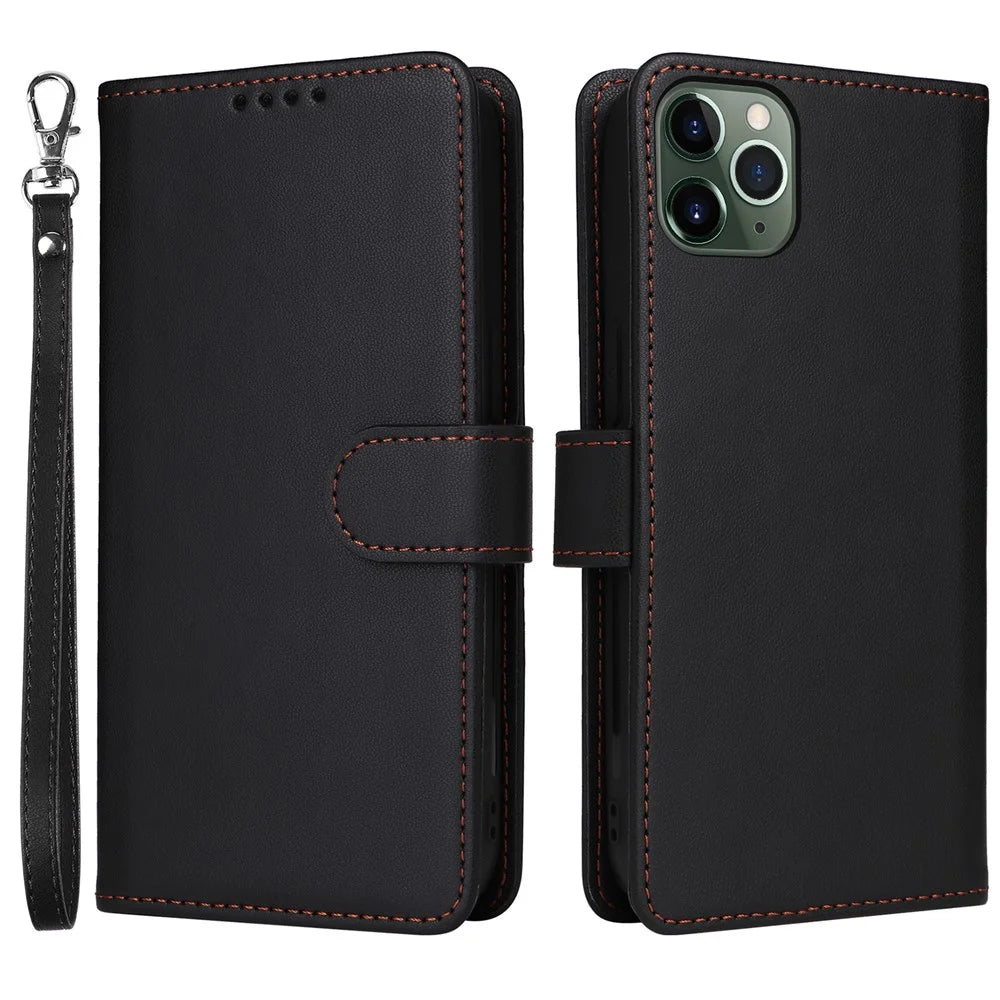 For iPhone 11 Pro Max Magnetic Case BETOPNICE Detachable PU Leather Phone Cover with Strap - Black - 1