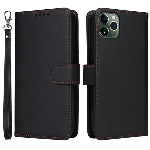 For iPhone 11 Pro Max Magnetic Case BETOPNICE Detachable PU Leather Phone Cover with Strap - Black - 1