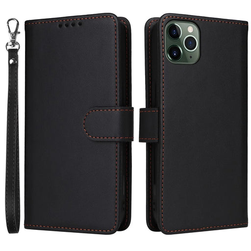 For iPhone 11 Pro Max Magnetic Case BETOPNICE Detachable PU Leather Phone Cover with Strap - Black - 1