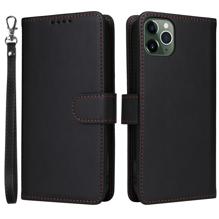 For iPhone 11 Pro Max Magnetic Case BETOPNICE Detachable PU Leather Phone Cover with Strap - Black - 1