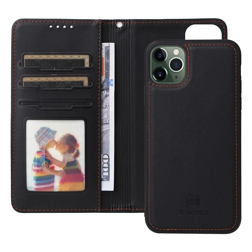 For iPhone 11 Pro Max Magnetic Case BETOPNICE Detachable PU Leather Phone Cover with Strap - Black - 2