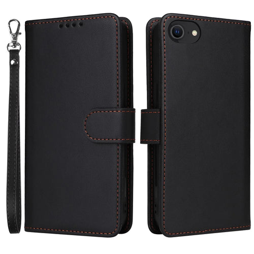 For iPhone 6 / 6s / 7 / 8 4.7 inch / SE (2022) / SE (2020) Magnetic Case BETOPNICE Detachable PU Leather Phone Cover with Strap - Black - 1