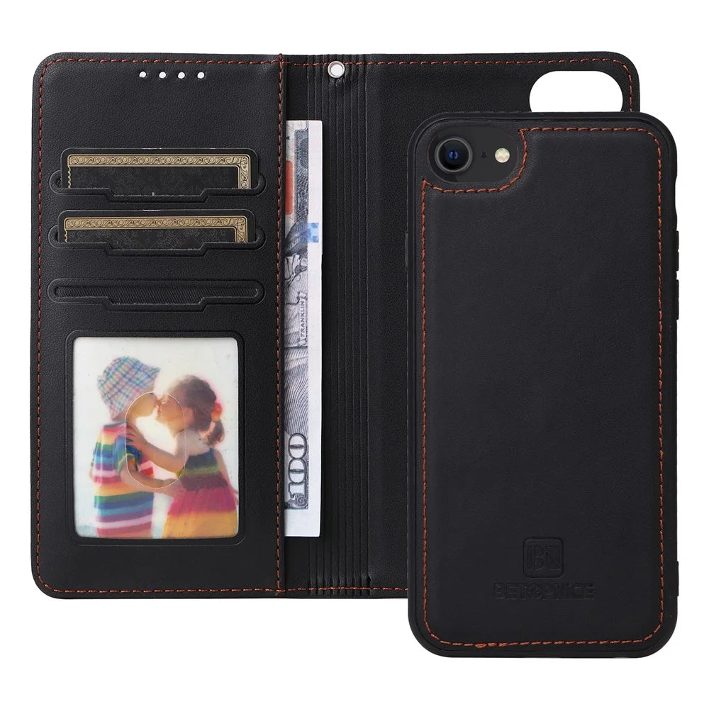 For iPhone 6 / 6s / 7 / 8 4.7 inch / SE (2022) / SE (2020) Magnetic Case BETOPNICE Detachable PU Leather Phone Cover with Strap - Black - 2